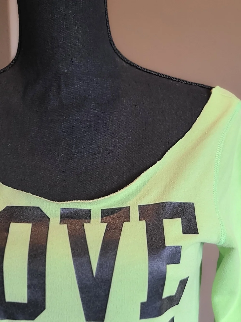 PINK Victoria's Secret Neon Lime "LOVE PINK" Off-Shoulder Sweatshirt - Picture 2 of 6